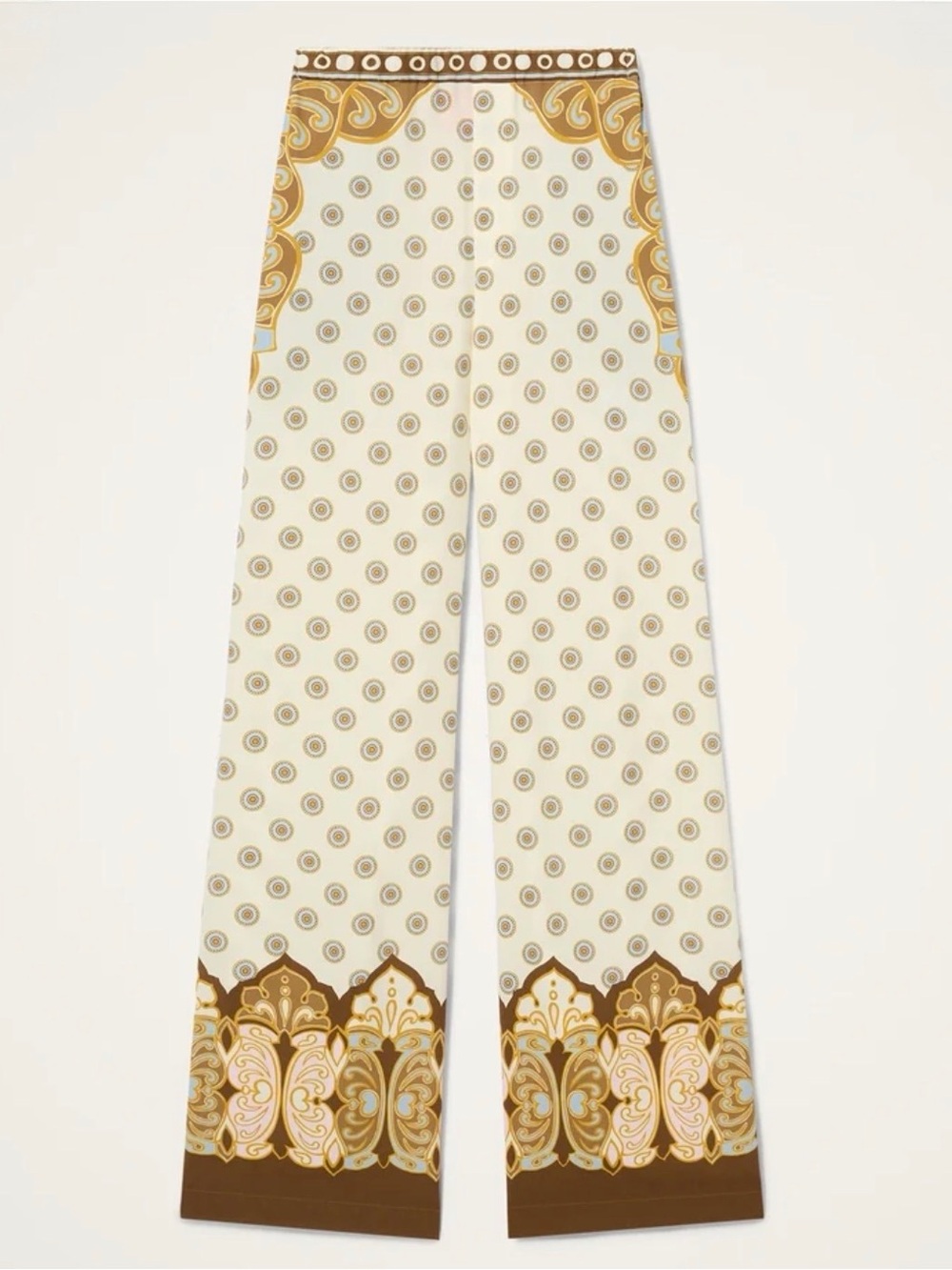 Elegant Cream & Brown Printed slip on viscose trousers Skirt